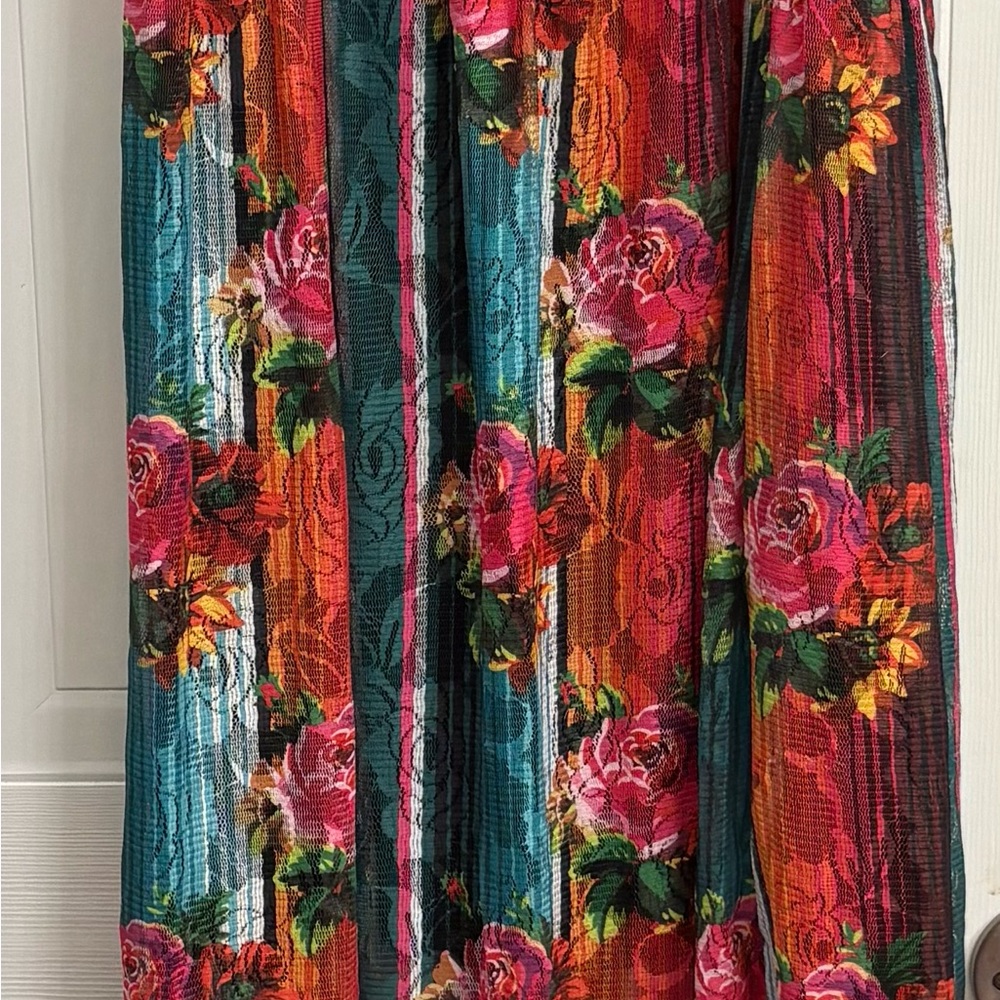 Crazy Train Maxi Dress Small – Boho Aztec Stripes Roses Western Festival Summer